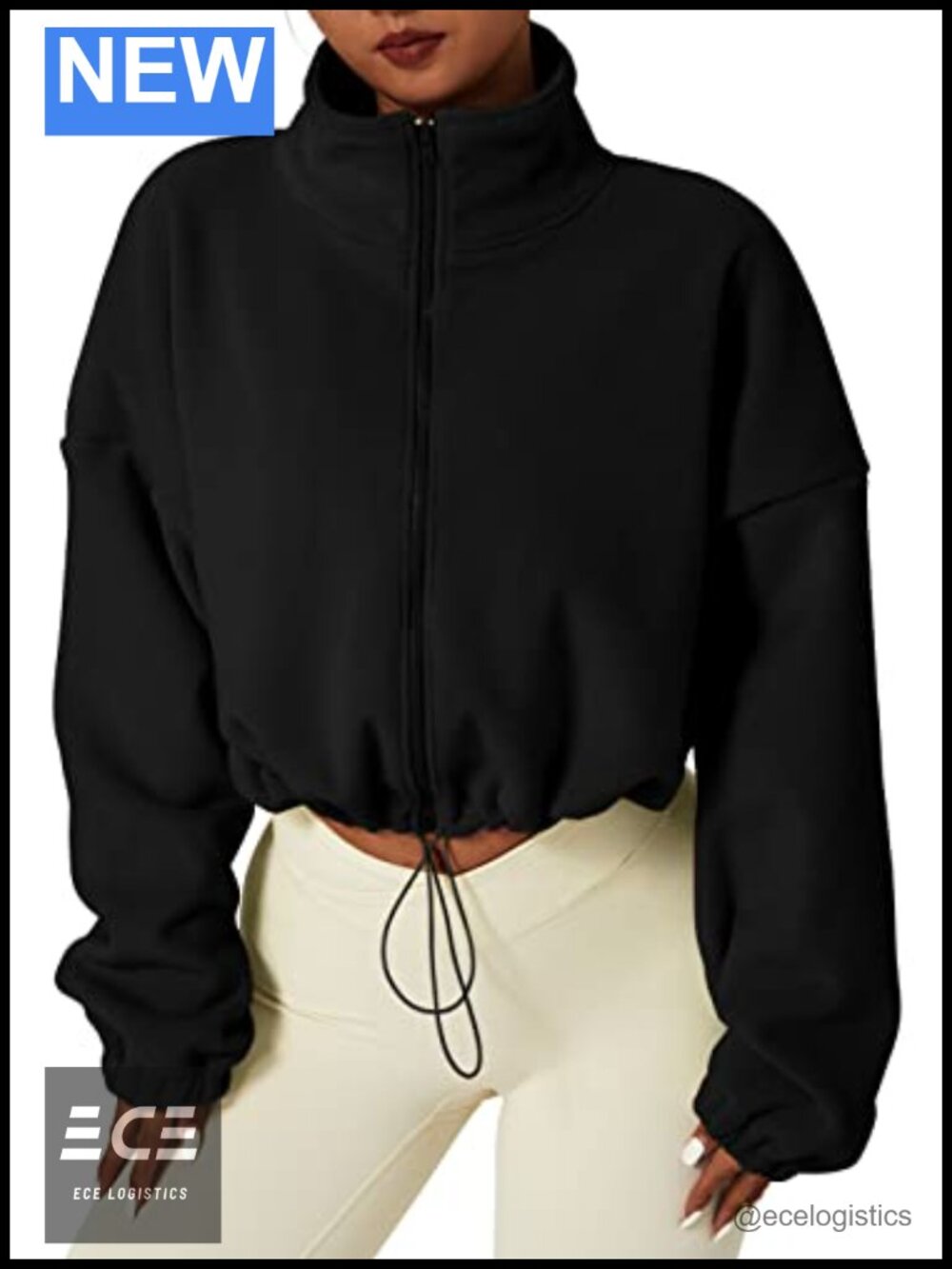 Women's Full Zip Polar Fleece Crop Jacket Stand Collar Winter Coat